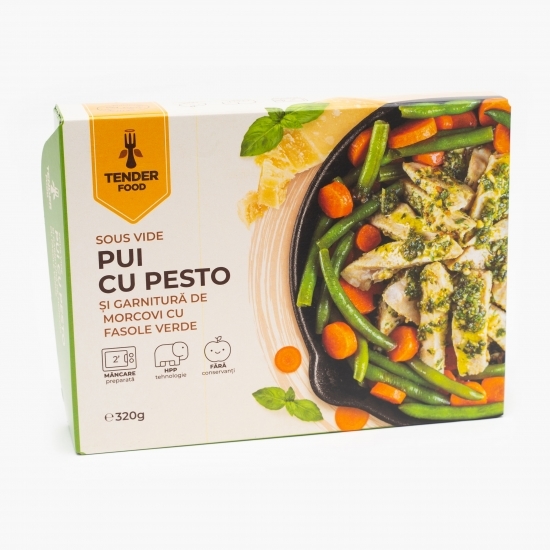 Pui cu pesto, morcovi și fasole verde 320g
