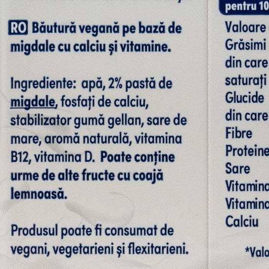 Băutură vegetală pe bază de migdale, fără zaharuri 1l