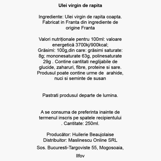 Măslinescu - Ulei virgin de rapiță 250ml