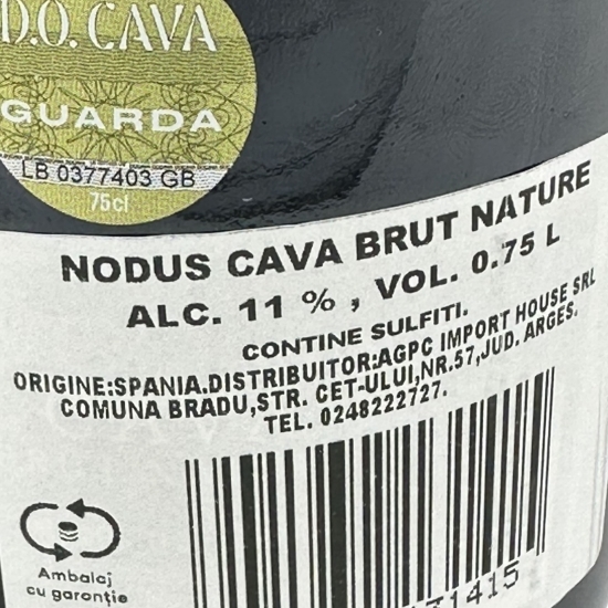 Vin spumant alb brut natural cava, 11%, 750ml