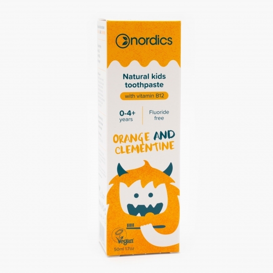 Pastă de dinți naturală pentru copii fără fluor cu portocale și clementine, 0-4 ani, 50ml