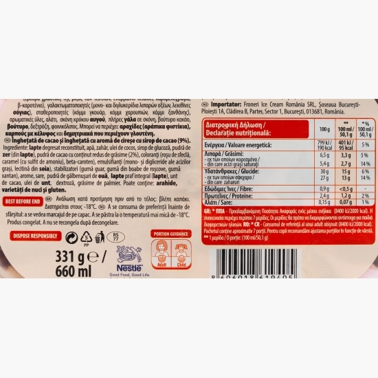 Înghețată de cacao și cireșe Choco Cherry 660ml (331g)