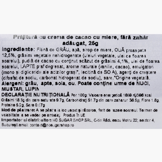 Prăjitură cu cremă de cacao și miere, fără zahăr adăugat, 25g