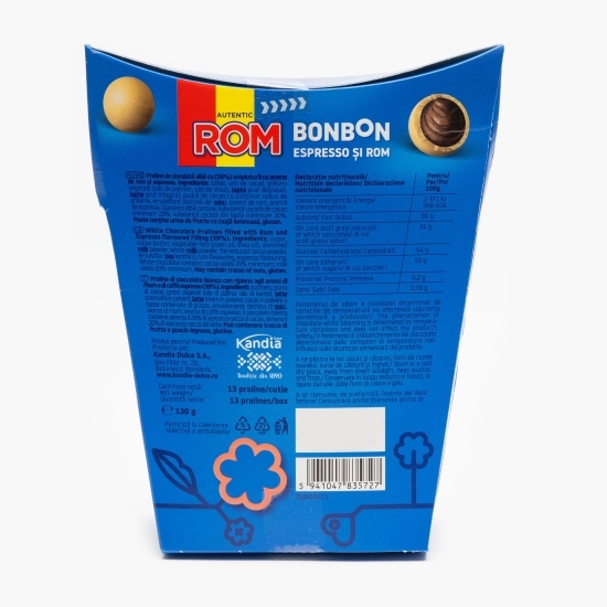 Praline ciocolată albă umplutură arome rom și espresso 130g