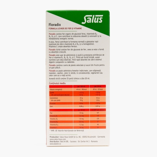 Formulă lichidă de fier și vitamine Floradix 500ml