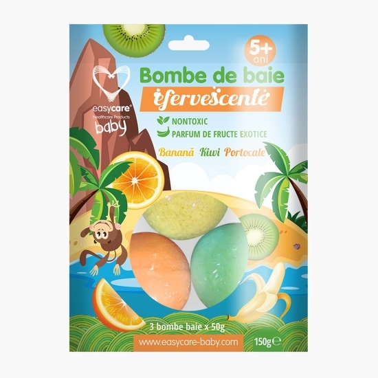 Bombe de baie efervescente pentru copii cu parfum de fructe exotice, +5 ani, 3 buc/pungă