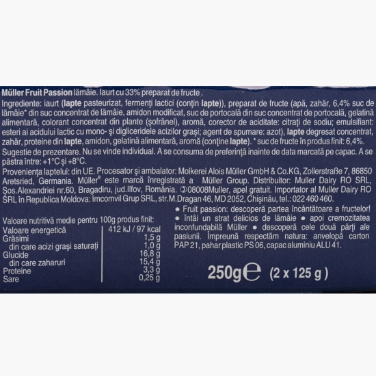 Iaurt cu lămâie Fruit Passion, pachet 2x125g