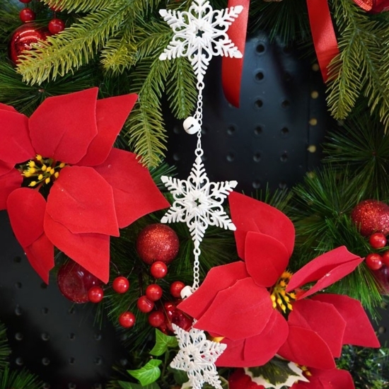 Ornament de brad Trei fulgi de nea, alb, metal, 30cm