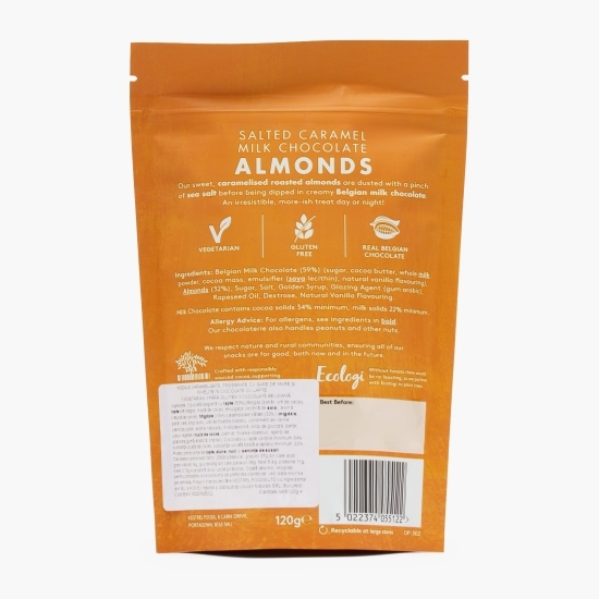 Migdale caramelizate, cu sare de mare, în ciocolată belgiană cu lapte 120g