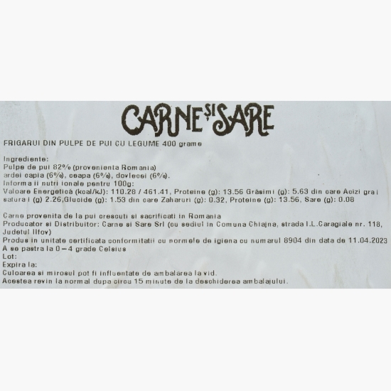 Frigărui din pulpe de pui cu legume 400g