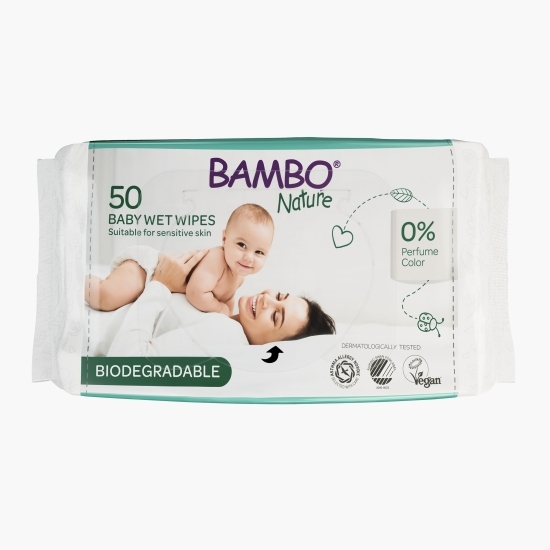 Șervețele umede biodegradabile pentru bebeluși 50 buc, 0% plastic