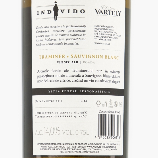 Vin sec alb Individo Traminer Sauvignon Blanc, 14%, 0.75l
