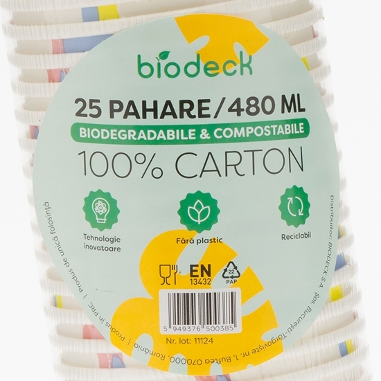 Pahare carton zero plastic bio Artwork 480ml, 25 buc
