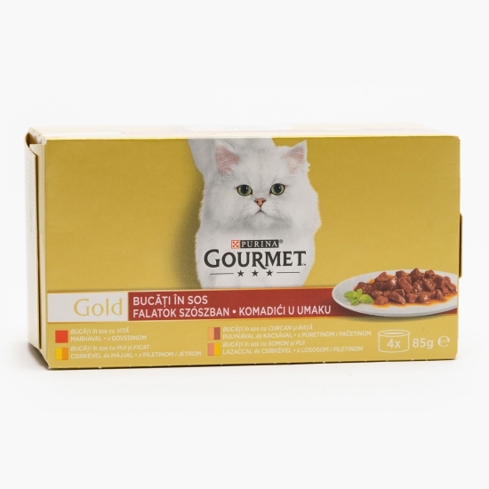 Hrană umedă pentru pisici, 4x85g, Multipack cu vită/curcan și rată/somon și pui/pui și ficat