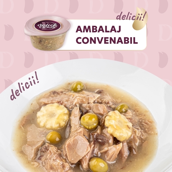 Hrană umedă complementară pentru pisici, supă de ton cu mini porumb și mazăre, 80g