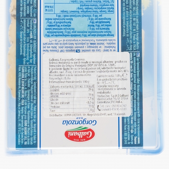 Gorgonzola Cremoso maturată, cu pastă moale și mucegai albastru DOP 150g