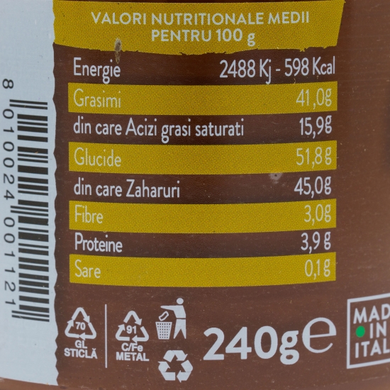 Cremă tartinabilă vegană cu alune de pădure 240g