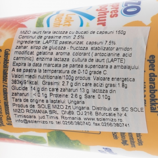 Iaurt fără lactoză cu bucăți de căpșuni 150g