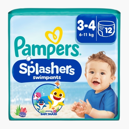 Scutece chiloțel pentru apă Splashers Baby Shark, mărimea 3-4, 6-11kg, 12 buc