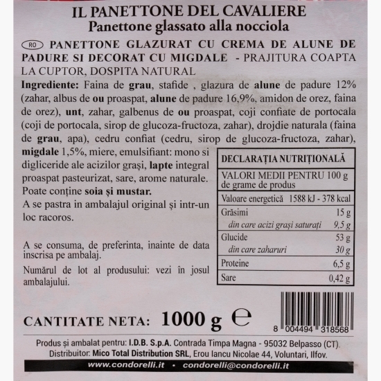 Panettone cu cremă de alune de pădure și decorat cu migdale, 1kg