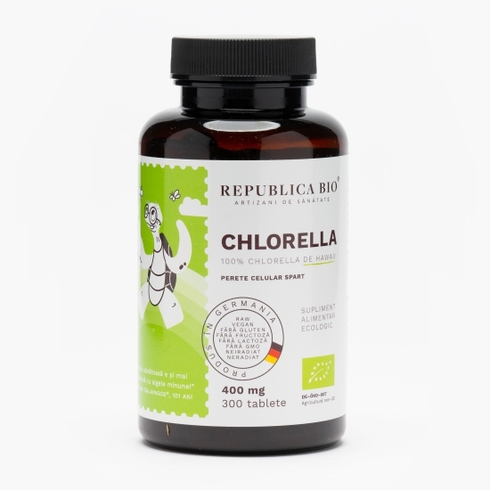 Chlorella ecologică cu perete celular spart 300 tablete, 400mg