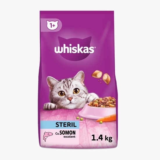 Hrană uscată pentru pisici sterilizate, 1.4kg, cu somon