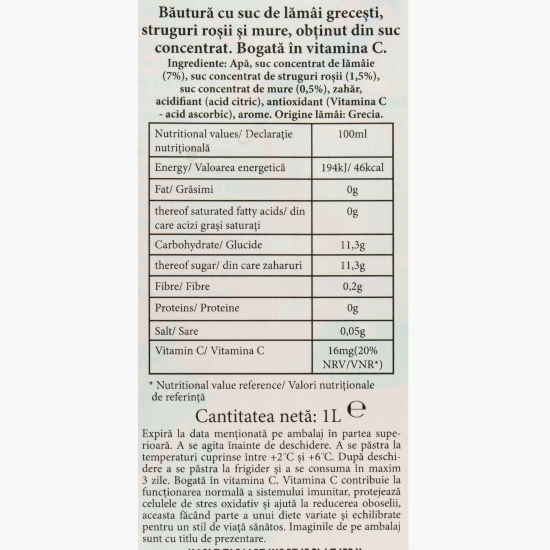 Limonadă roz cu struguri și mure 1l