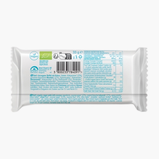 Napolitană cu umplutură de cremă de cocos și migdale albe eco 33g