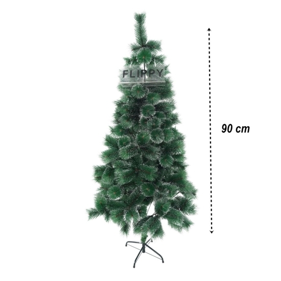 Brad artificial de Crăciun tip pin nins, înălțime 90 cm,  verde, suport pastic