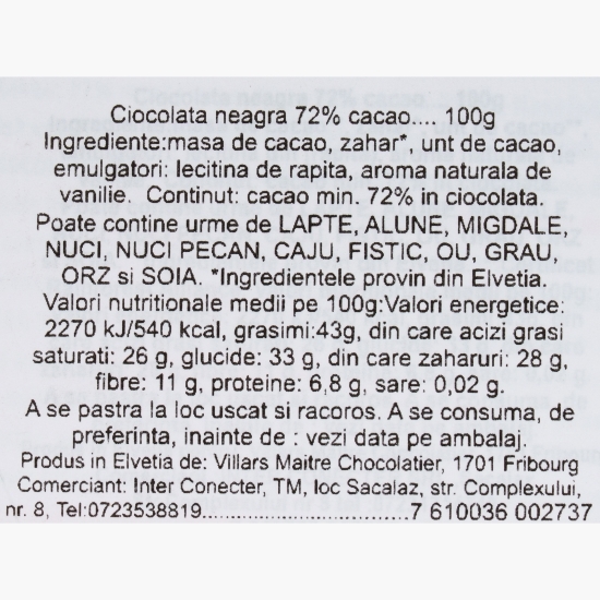 Ciocolată neagră 72% cacao 100g