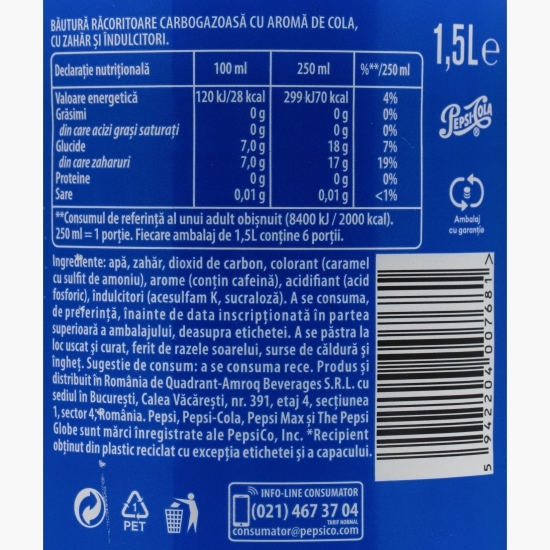 Băutură carbogazoasă aromă cola 1.5l