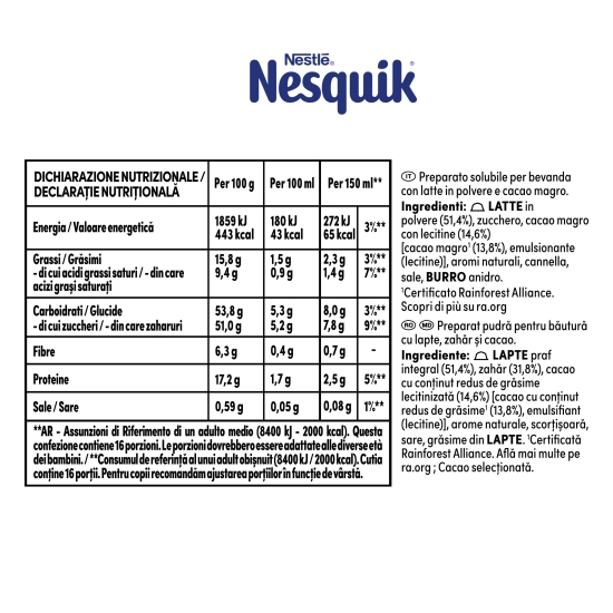 Nesquik 16 băuturi 256g, capsule ciocolată caldă