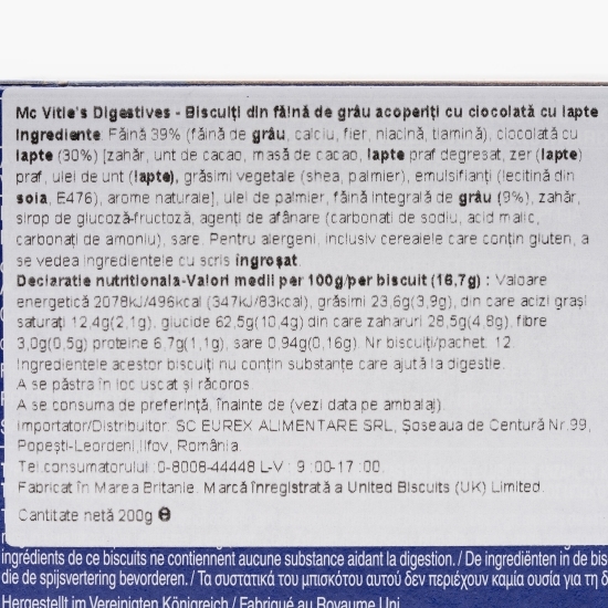 Biscuiți din grâu acoperiți cu ciocolată cu lapte 200g