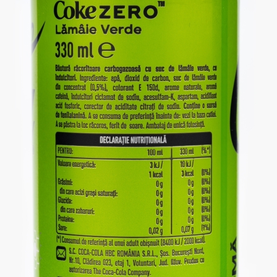 Băutură carbogazoasă cola lime zero zahăr doză 6x0.33l