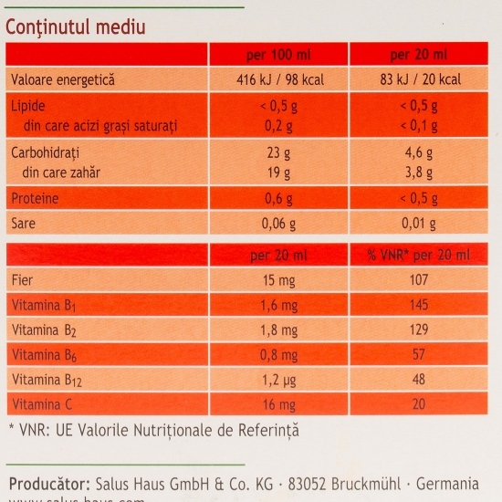 Formulă lichidă de fier și vitamine Floradix 500ml