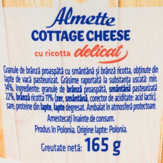 Granule de brânză Cottage cu ricotta, delicat 165g