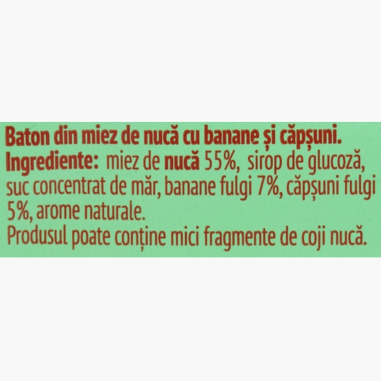 Baton vegan de căpșuni cu nucă, fără gluten 30g