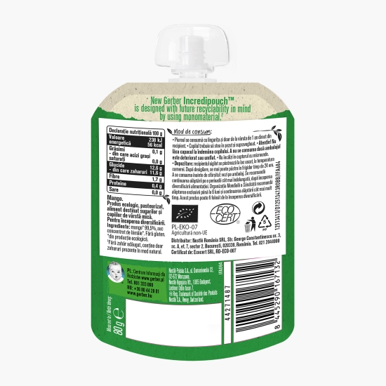 Piure ecologic de mango, +4 luni, 80g