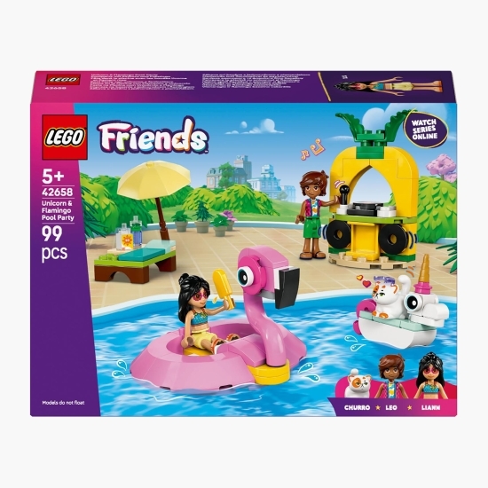 Petrecere la piscină cu unicornul și flamingo, 42658 Friends, 99 piese, +5 ani