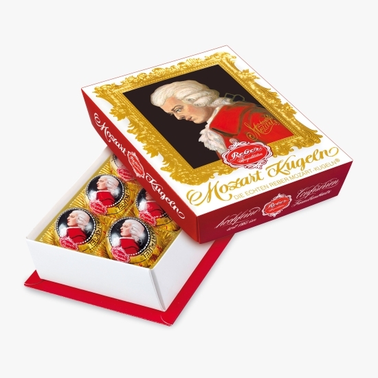 Praline Mozart portret cu ciocolată neagră și fistic 120g
