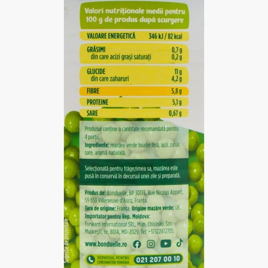 Mazăre verde boabe fină 800g