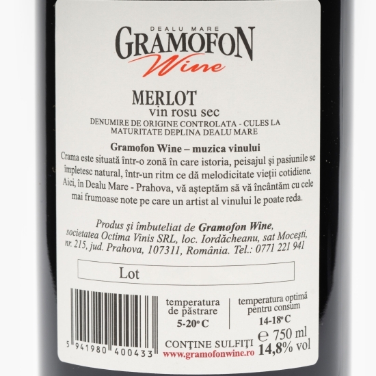 Vin roșu sec Merlot, 14.8%, 0.75l
