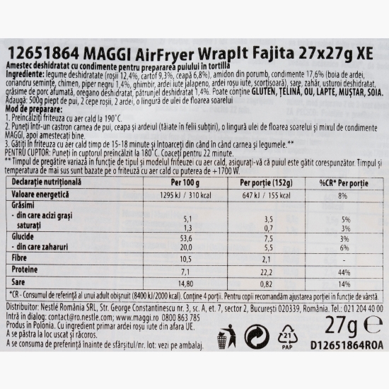 Amestec condimente pentru pui în stil mexican la air fryer Mexican Style Tortilla 27g