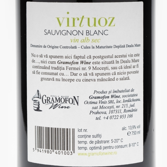 Vin alb sec Virtuoz Sauvignon Blanc, 13.9%, 0.75l