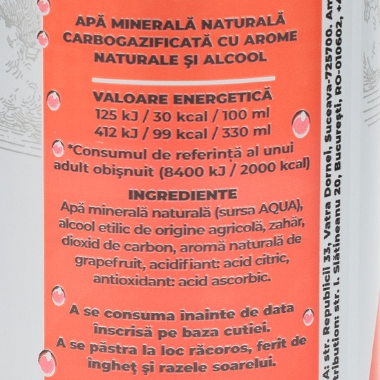 Seltzer cu aromă de grepfrut 4.5% alc. doză 0.33l