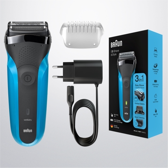 Aparat de ras electric Series 3 Shave&Style 310BT Wet&Dry 3 lame flexibile + cap trimmer, 5 piepteni, negru/albastru