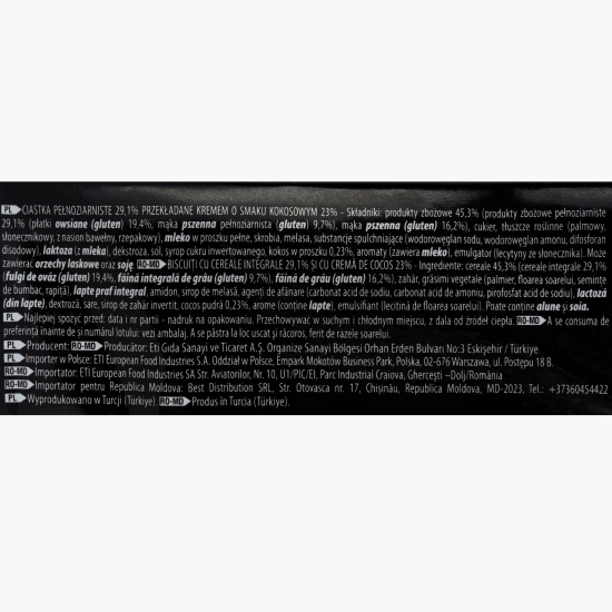 Biscuiți cu cereale integrale și cremă de cocos, 100g