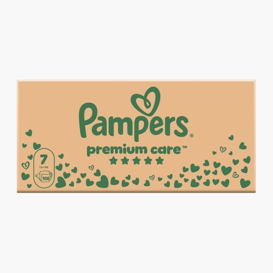 Scutece Premium Care XXL, mărimea 7, 15+ kg, 108 buc