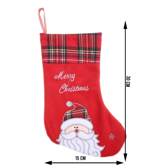 Ciorap cadouri, roșu, imprimeu Moș Crăciun, mărimea 15x30 cm