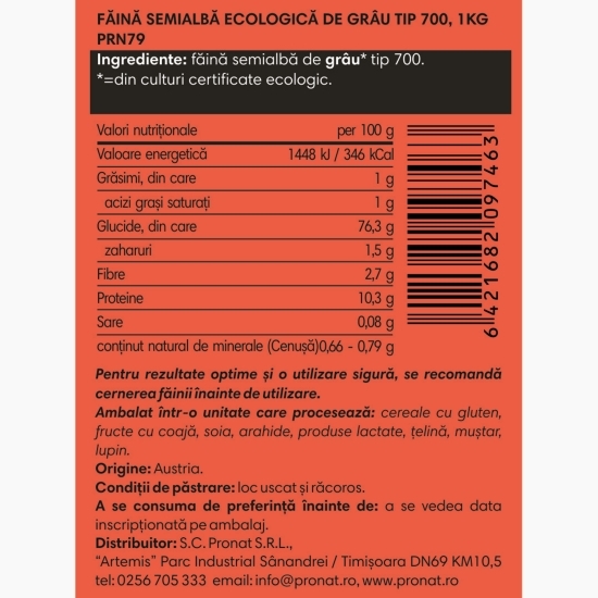 Făină eco albă de grâu, tip 700, 1kg
